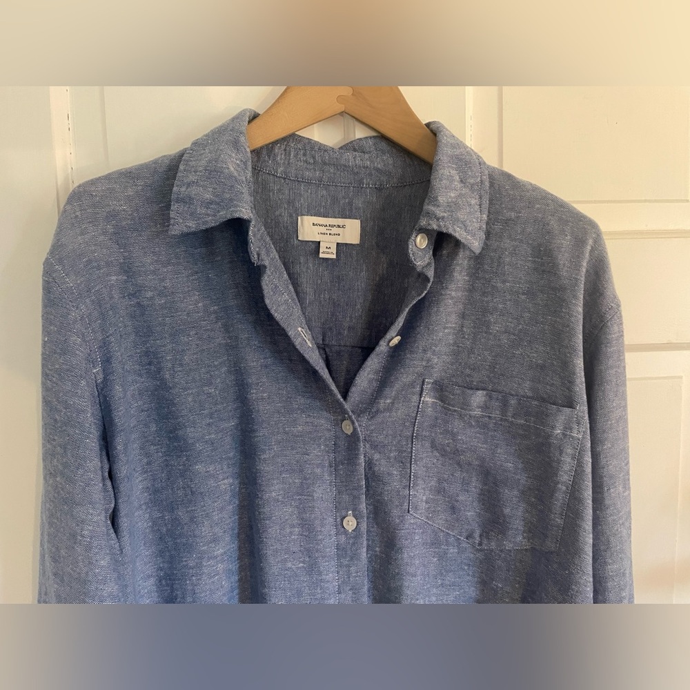 Banana Republic Factory Classic Linen-Blend Shirt in Antique Blue Medium - Picture 5 of 9